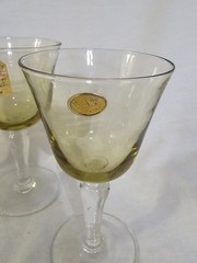4 Vtg Cocktail Glasses Yellow With Clear Stem Made In Italy 5″