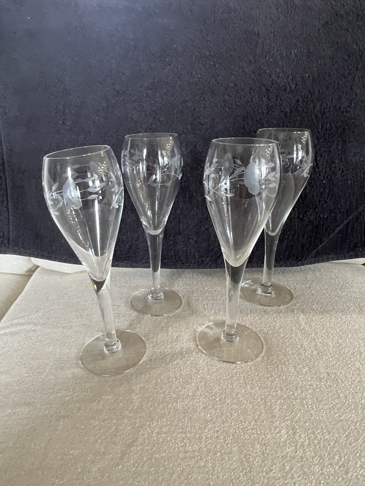 Princess House Heritage Pattern Crystal Champagne Tulip Glasses Set Of 4