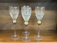 Set of (4) Union Street Glass Manhattan Blue & Gold 10 3/8” Claret Wine Glasses