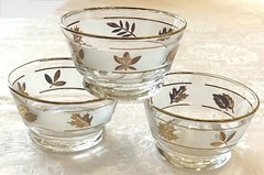 22 Pieces – Vintage Libby Frosted Golden Leaf Glass with Accessories