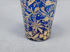 Bohemian Moser Type Raised Gold Floral Berries Cobalt Juice Glass C.1890-1910