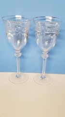 Royal Doulton Crystal Water Goblets Wellesley PTN Glasses Gold Trim 8 1/4 QTY 2