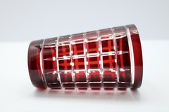Ruby Red & Black Cherry Cut to Clear Grid Lattice 1 Highball & 1 Lowball Glasses