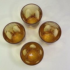 Hazel Atlas Gothic Amber Glass Paneled Glass Set Of 4 Retro Barware