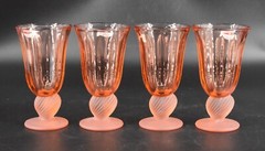 NEW Set of 4 VTG Fostoria Captiva Wine Juice Glasses Peach Frosted Shell 6 oz.