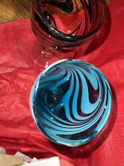 Vintage Hand Blown Wine Water Glasses Goblets Red & Black and Aqua Blue 2