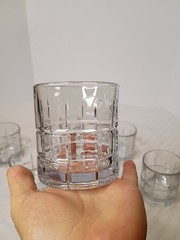 Anchor Hocking Set of 6 Tartan Clear Glass Short Rock Whiskey Tumblers