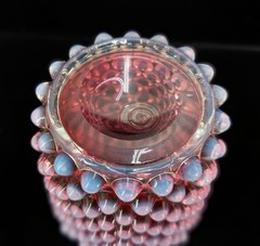 Rare Antique Cranberry Opalescent Glass Hobnail 4″ Victorian Tumbler Cup