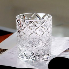 A Set of 4PCS Rock Whiskey Glasses Kiriko Hand Cut Stars Crystal Tumbler 7.5oz