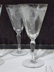 SET OF 4- RARE- Tiffin Clear Etched ISABELLA Sailing Ship 7.5″ Water Glasses