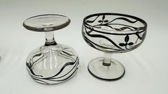Vintage Art Deco Set Of 6 Clear Glass Silver Overlay Dessert Champagne Glasses