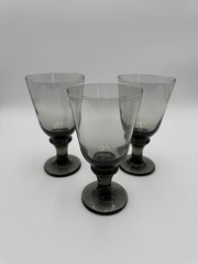3 Libbey Nova Black, Smoke Gray Stemmed Water/ Wine Goblets