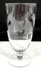 2 Vtg Optic Glass Etch Cut Floral Leaf Hand Blown Iced Tea Goblets 6″ Tall 13 oz