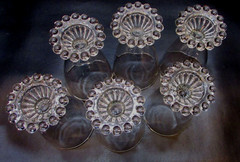 Set 6 Vintage 70s Anchor Hocking Clear Glass 5.5″ Berwick Bubble Foot Pedestal