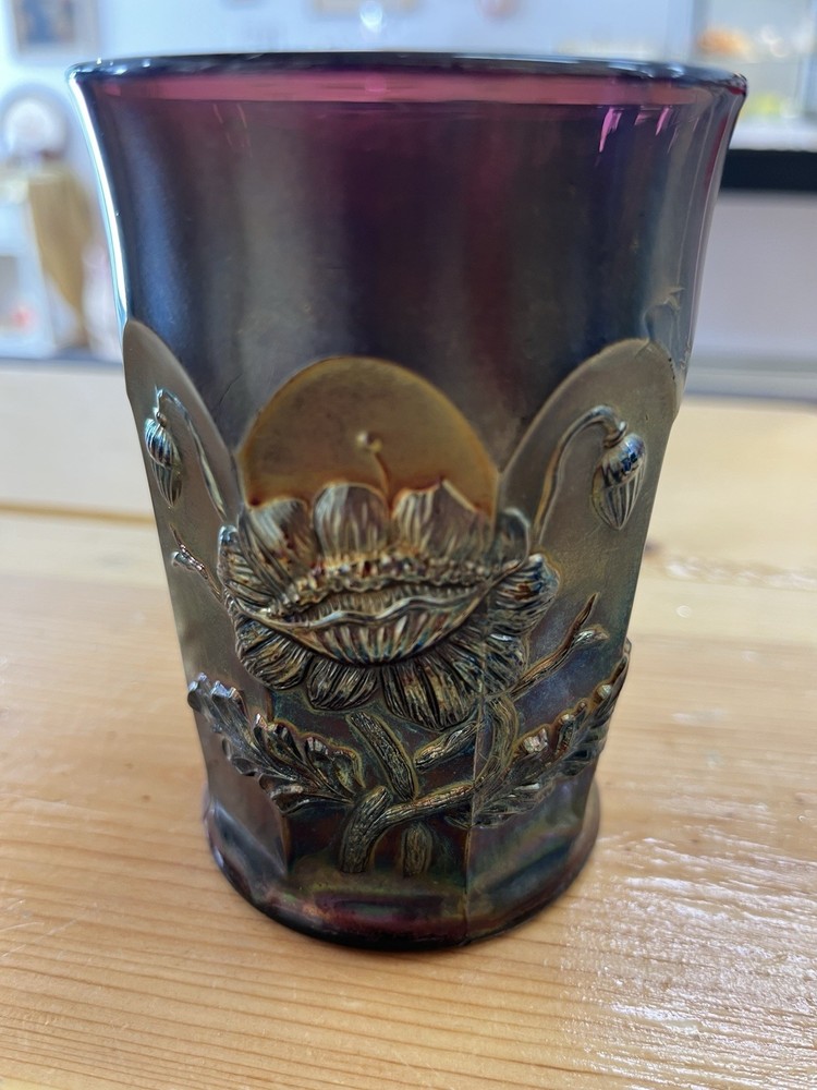 Northwood Amethyst Carnival Glass Oriental Poppy Tumbler