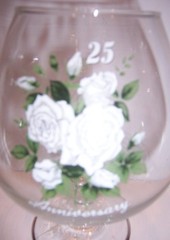 VINTAGE VIKING USA SILVER/WHITE ROSES 25TH. ANNIVERSARY FISHBOWL GOBLET