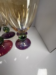 Krosno Poland ~ Hand Blown Crystal Wine/Cordial Glasses ~ Tri Color ~ Set of 6