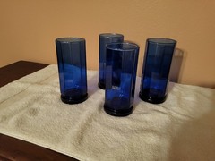 Set Of 4 Vintage Anchor Hocking Essex Cobalt Blue 16 Oz 10 Sided Tall Glasses