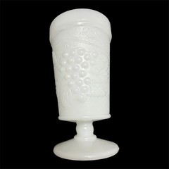 Set Of Two Anchor Hocking White Milk Glass Grape Pattern Footed Tumblers 5 3/4”