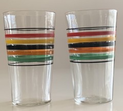 4 Vintage Striped Paneled Bands Juice/bar Glasses 4 Oz – 3.75” Rare Size NICE