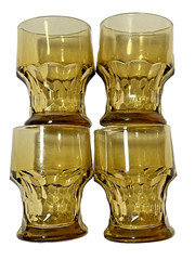 Set of 4 Vintage Anchor Hocking Georgian Honeycomb Amber Drinking Glasses 4.25″