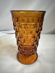 Indiana Glass Whitehall Amber Cubist Footed 6″ Tall Tumbler Vase Vtg MCM