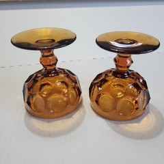 vintage Imperial Glass Provincial Amber Thumbprint Glasses