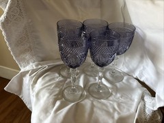Set Of 5 Antique Amethyst Water Goblets By Cristal d’Arques