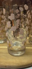 MCM Fred Press Pink & Gold Dogwood Highball Glasses Vintage Barware Cocktail Set