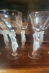 8pcs Vintage Bayel Bacchus Frosted Stem Figure Crystal Cordial Martini Glasses