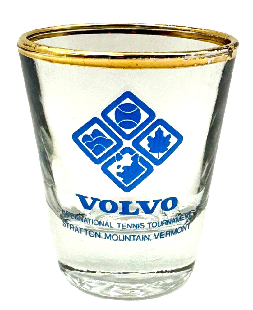 Volvo XC90 Excellence Gold Rim Shot Glass International Tennis Vermont Blue Logo