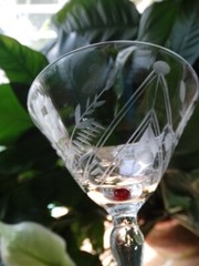 Unknown Maker Wheel Cut Rose Low Sherbet w/ Red Foot (UNK424) Excel Used Cond.