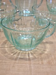 Vintage Jeannette Ultramarine Swirl Uranium Glass 6 Piece Cup and Sugar Set