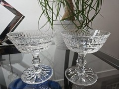 (2) Etched Waterford Crystal Tramore Champagne Sherbert Glass 4.5″ Vertical Cuts