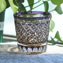 11oz Colored Edo Kiriko Whisky Glass High Quality Hand Cut To Clear Glass Purple