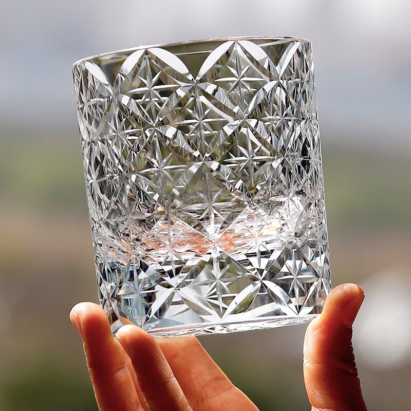 K9 Crystal Glass Rocks Whiskey Glasses Hand-carved Stars Glass 8oz Clear 1PC