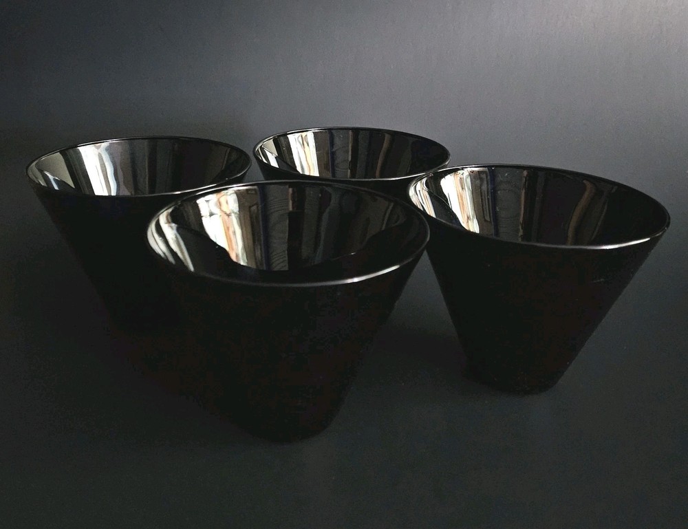 Vintage 1970’s Libbey Jet Black Stemless Martini Glasses Set Of (4)