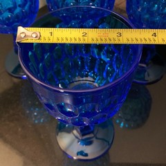 6 Fenton Thumbprint Colonial Blue 6 5/8″ Water Goblets Midcentury USA Pristine