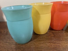 6 Hazel Atlas FINE RIB PRIMARY COLORS 4″ WATER TUMBLERS Glasses