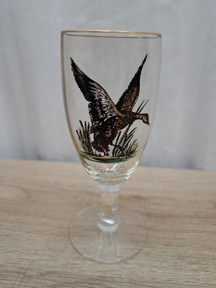 VTG 1950’s Carwin Cordial Glass Painted Wild Game «BLACK DUCK» Gold Rim