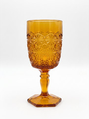 **Vintage MCM Daisy & Button Pattern Hex Base Glass Goblets – Set of 6 (Mixed)