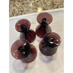 Amethyst Stemware Floral Liqueur Glasses
