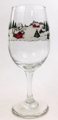Libbey Winter Scene Glass Wine Vintage Christmas Holiday Winter Houses Tree Snow