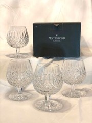 Waterford Crystal Ballybay Balloon Brandy Snifter Glass Footed Retired Set 4 VTG