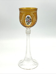 Antique Bohemian Moser Harrach Cut Glass Opaline Cameo 9 1/8″ Chalice Goblet