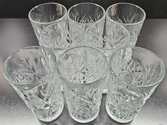 8) Libbey Hobstar Highball Glasses Set Clear Star Emboss Etch Heavy Tumblers Lot