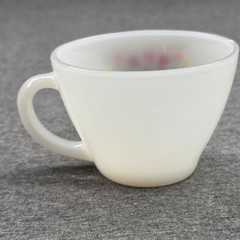 Vintage Fire King Milk Glass Tumbler White Floral Tulips Handled USA Kitchen