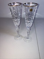 2) CRISTAL D’ARQUES FRANCE 24% Lead Crystal 9.75″ Long-Stem Gold Rim Glasses X19