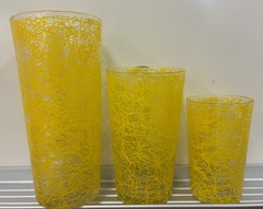 Vintage 6.5” Large Hazel Atlas Tumbler Glass Spaghetti String Drizzle Yellow MCM