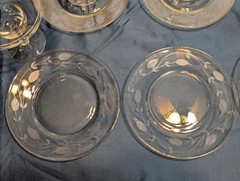 Vtg 5 Floral Etched Margarita Glasses/Shrimp Cocktail Dessert 6 Matching Plates
